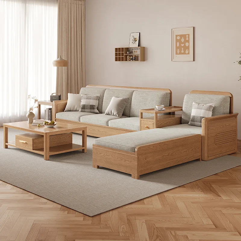 Nordic ash wood solid wood sofa combination fabric sofa modern simple large and small apartment living room - Image 3