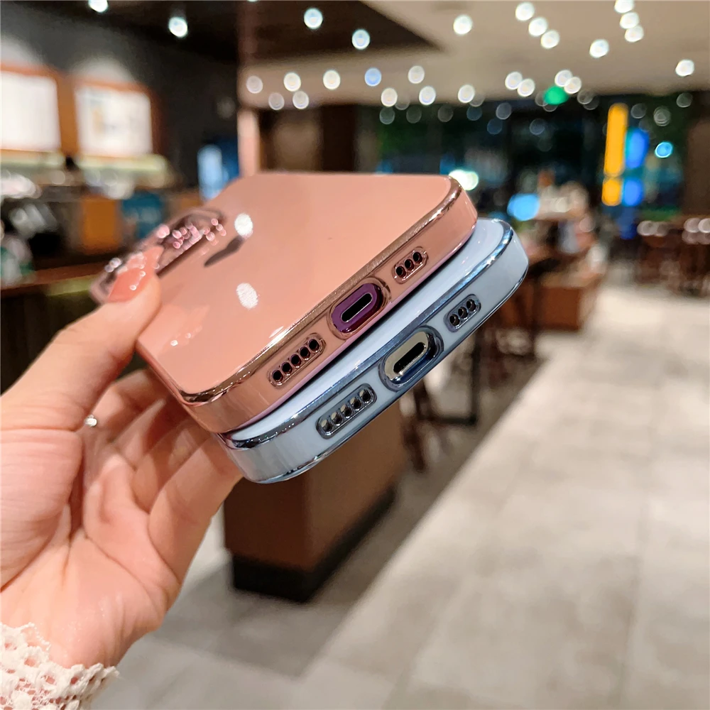For 15 Pro Max Square Plating Nice Frame Soft Phone Case iPhone 14 13 12 11 X Xs Xr 7 8 Plus Lens Protective_voghion.com