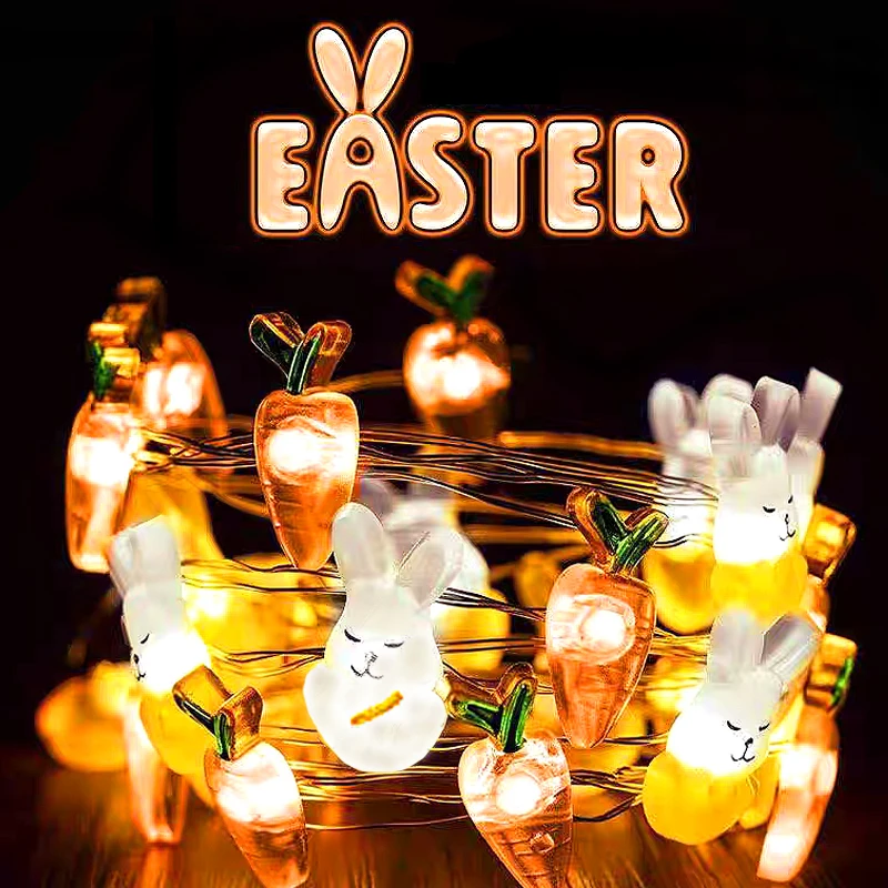 

2M Easter Carrot Bunny Lantern Skewers 20 Lights Easter Decoration Light String Home New Year Party Garden Decor Rabbits Lamp