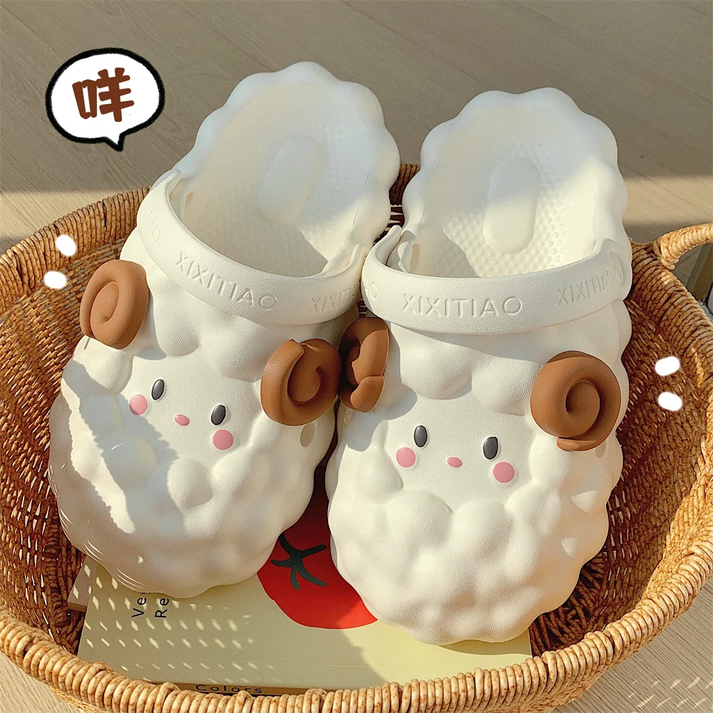 

Cute 3D Sheep Slippers For Female Summer Hole Sandal Garden Shoes Outdoor Children Parents Sandals Home Slipper