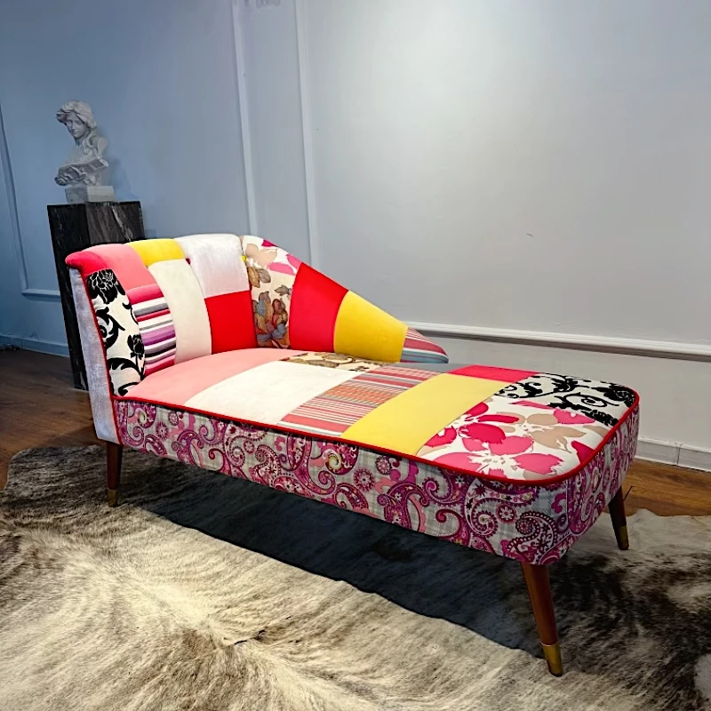 

European-Style Chaise Longue Fabric Pastoral Solid Wood Frame Chaise Bed Bedroom Recliner Living Room Beauty Rely on Chaise