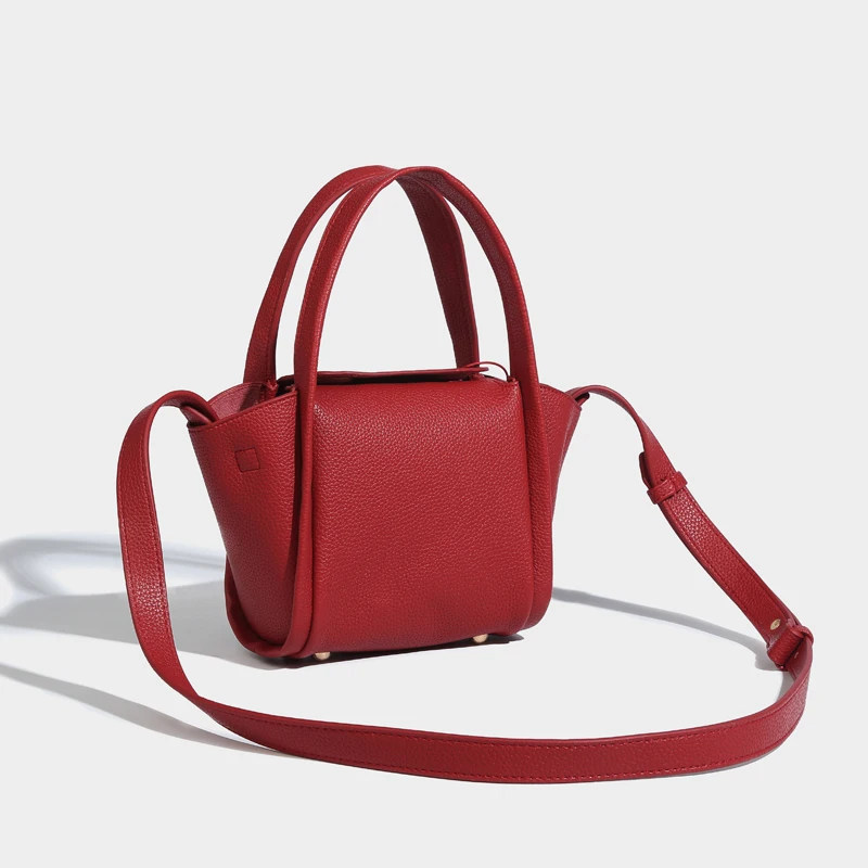 thumbnail image 1 of Bolsos tipo cubo de piel auténtica para mujer, bolsos de diseño de lujo, carteras, novedad de 2024, primera capa de piel de vaca, asa superior, pequeños bolsos de hombro, 1 of 5