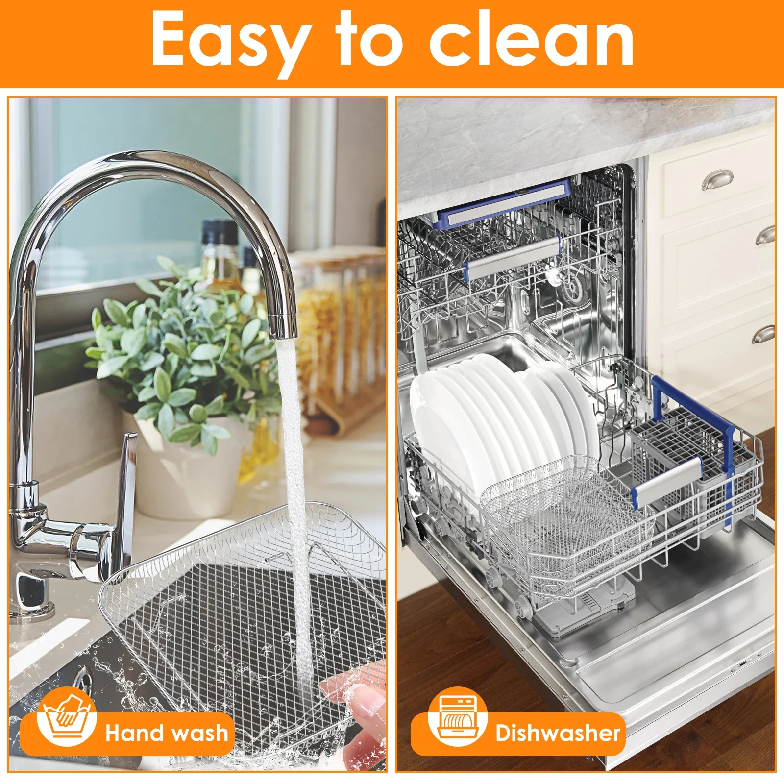 3Layer Air Fryer Rack Square Air Fryer Grill Rack Stainless Steel Grill Dehydrator Stackable Basket with 8