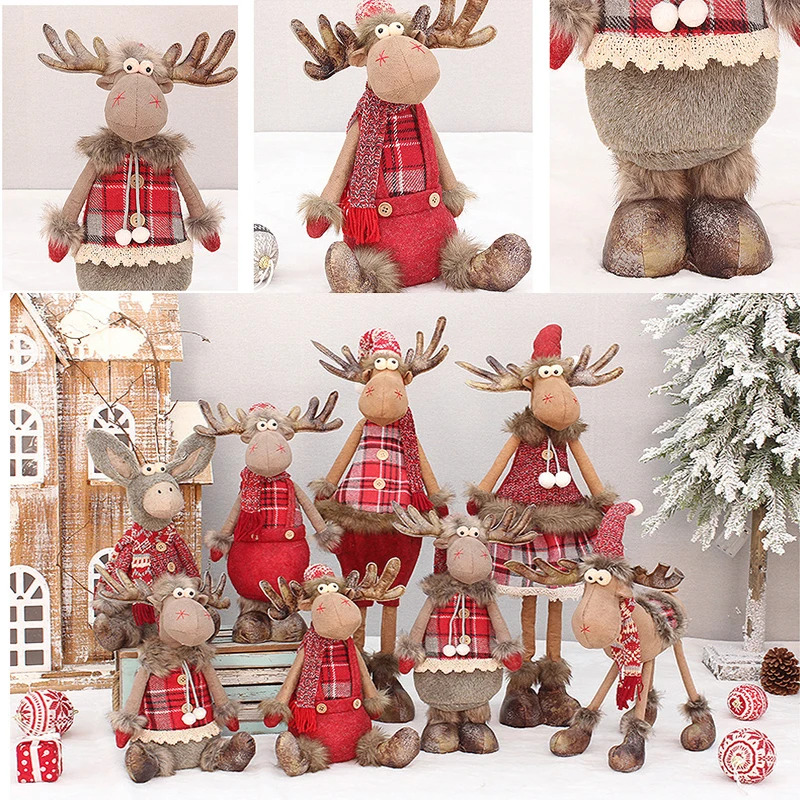 

2023 New Christmas Decorations Red Deer Fabric Retractable Standing 35cm Sitting Posture David's Deer Doll Christmas Decorations