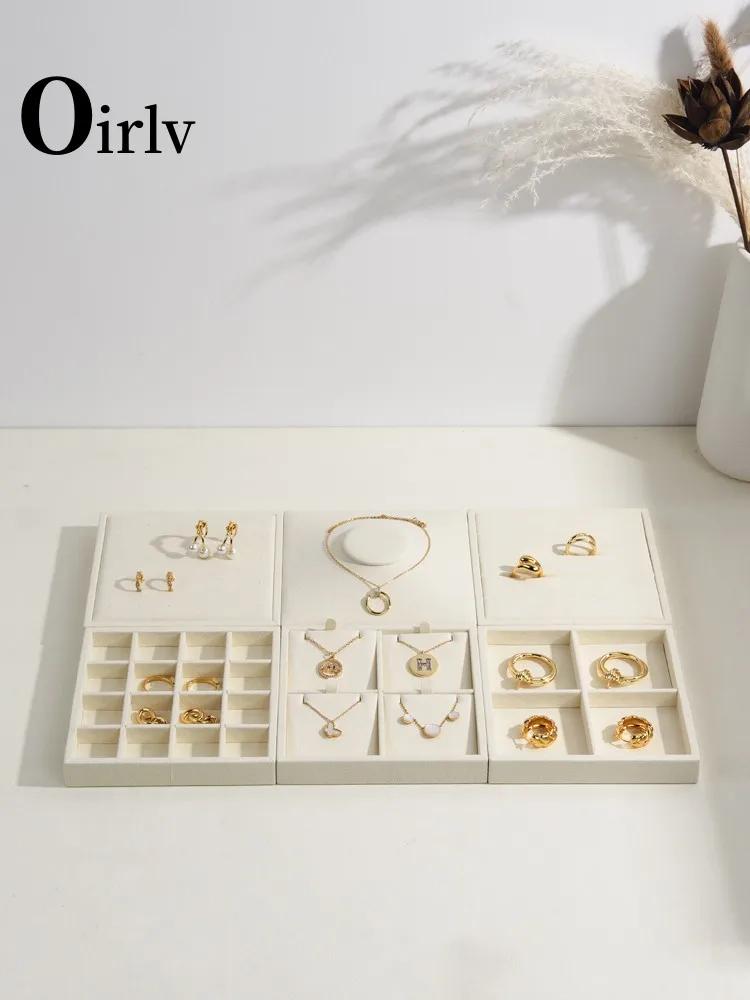 Oirlv Beige Jewelry Display Set Shop Cabinet Display Props Necklace Display Bust Jewelry Store Ring Earrings Bangle Tray