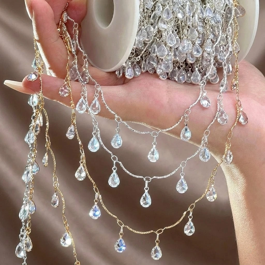 0,5 Meter Messing AB Kristall Glänzende Wassertropfen-Anhänger Schmuckkette für Halsketten Damen Armband DIY Zubehör – Detail 3