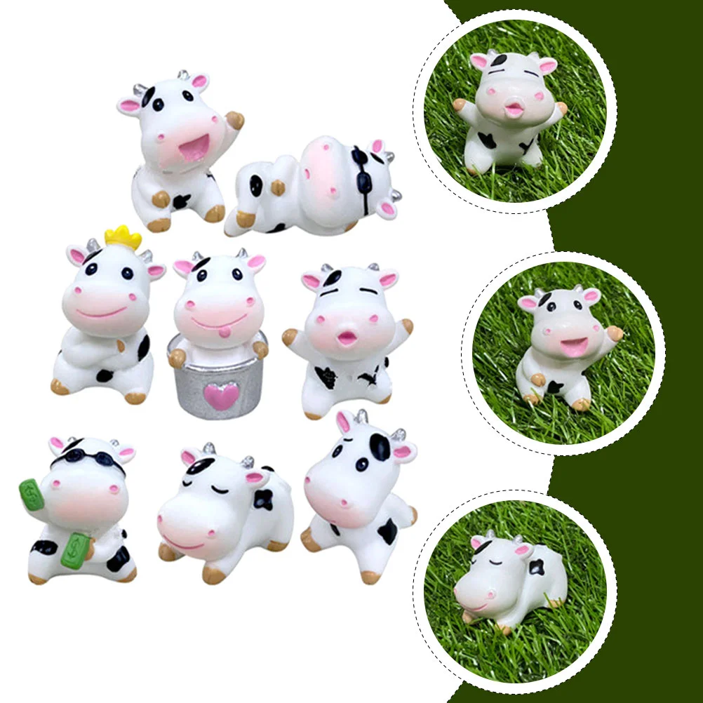 

8 Pcs Lovely Cow Statues Mini Toys Ornaments Small Garden Crafts Tiny Figurines
