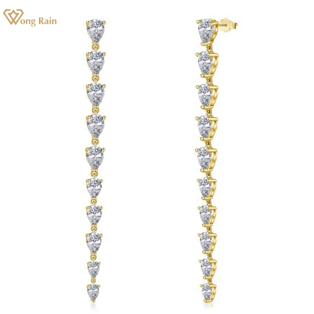 

Wong Rain Luxury 18K Gold Plated 925 Sterling Silver Pear Cut Lab Sapphire Gemstone Tassel Drop Earrings for Women Jewelry Gifts