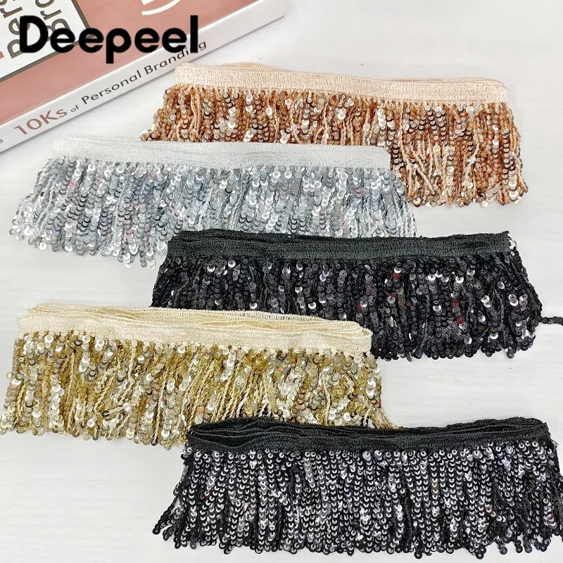 

2/5/10Yards Deepeel 8cm Sequins Tassel Fringe Embroidery Lace Trim Latin Dress Stage Clothing Trimming DIY Sewing Accessories