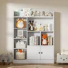 White Kids Bookshelf, Kids Bookcase with 7 Cubbies and 2 Cabinets, Freestanding Book Storage Shelves for Bedroom 4