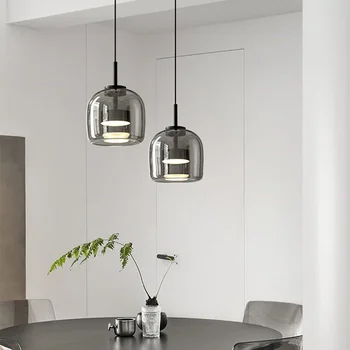 Modern Simple Glass Bowl Chandeliers Nordic LED Smoke Hanging Lamp for Dining Room Restruant Bar Indoor Decor Lighting Fixtures 5