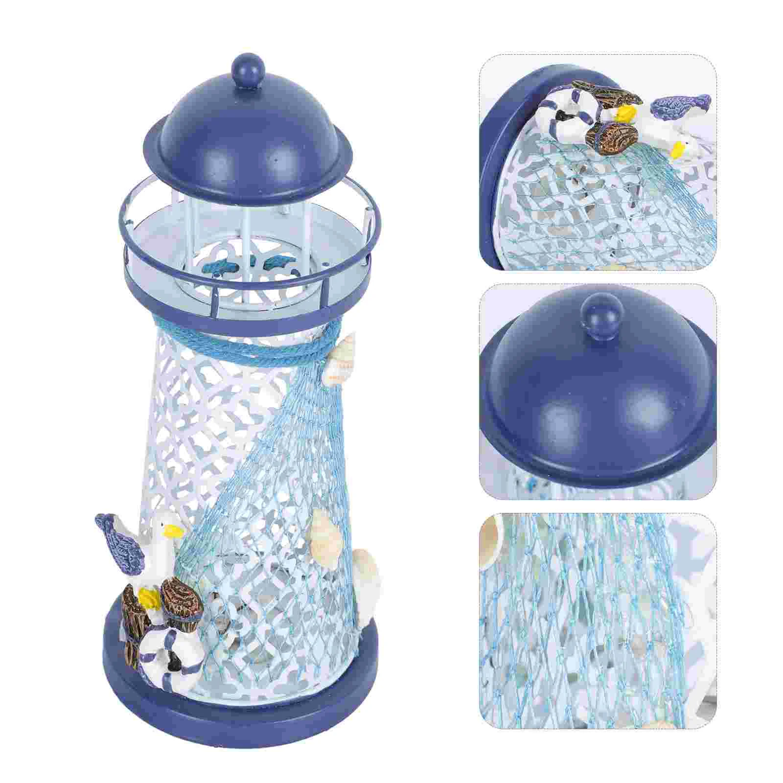 

1pc Sea Decor Iron Holder Accessory Romantic Mediterranean Candlestick Sky-blue