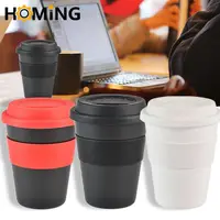 400ml Travel Mug With Silicone Lid Convenient Reusable Heat Insulated Tea Coffee Cup PP Plastic Anti-fall With Non-slip Sleeve 1