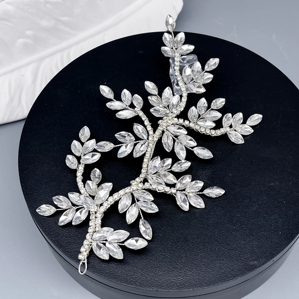 DZ248 Bridal Leaves Rhinestone Hair Vine Handmade Crystal Pearls Headpiece Wedding Headband Headpiece for Women Girls