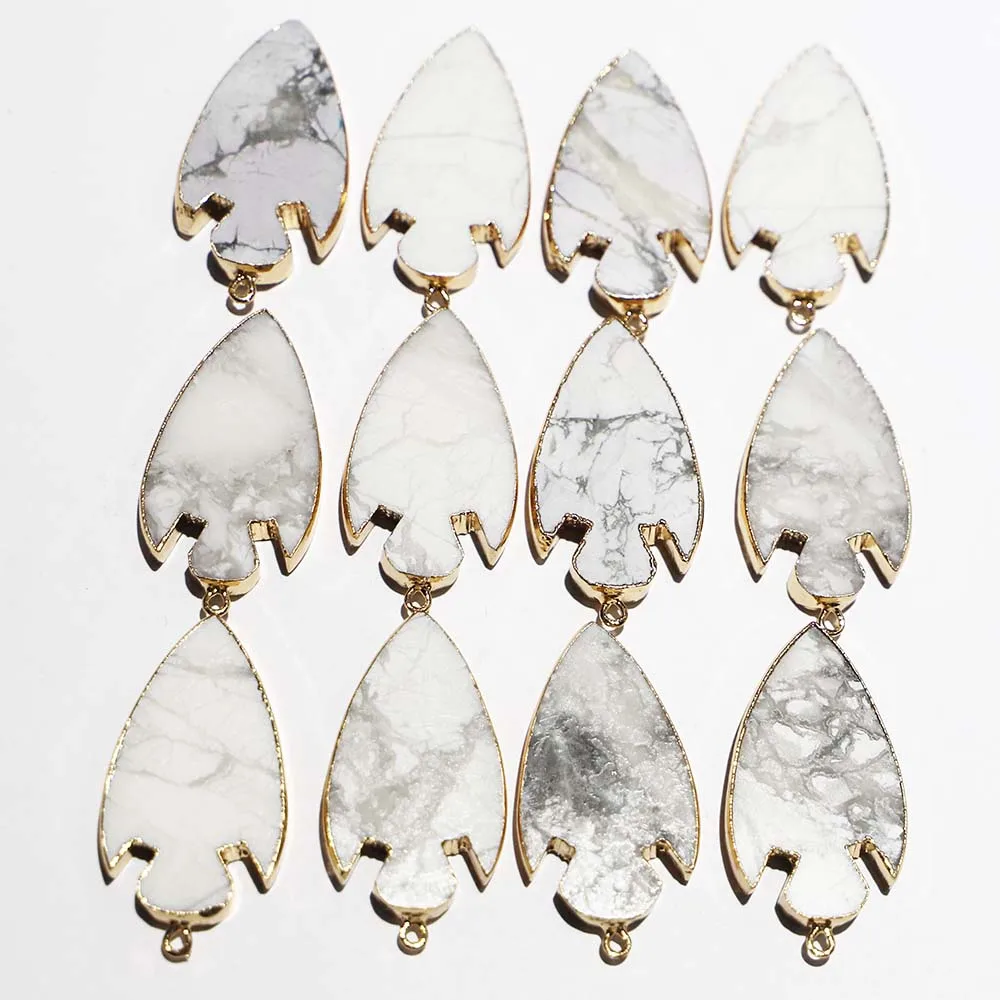 Natural Stone White Turquoise Arrow Pendant Gold Plated Eedge Ruggedly Necklace Fashion Charm Jewelry Accessories Wholesale 6Pcs