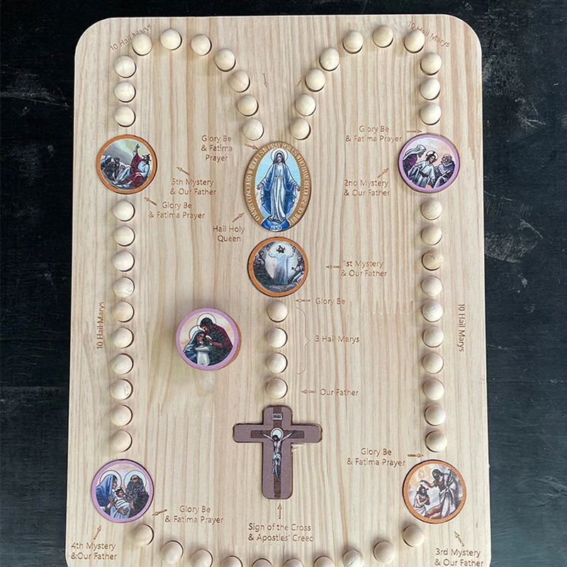 Montessori Inspired Wooden Rosary Board Family Prayer Rosary Boards Portable Rosarys Board for Church and Tourism Meditation