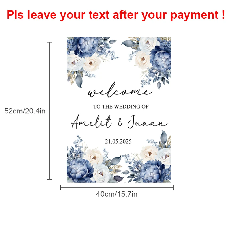 Blue Flower Wedding Welcome Sign Welcome To Our Wedding Sign Floral for Ceremony Indoor Outdoor
