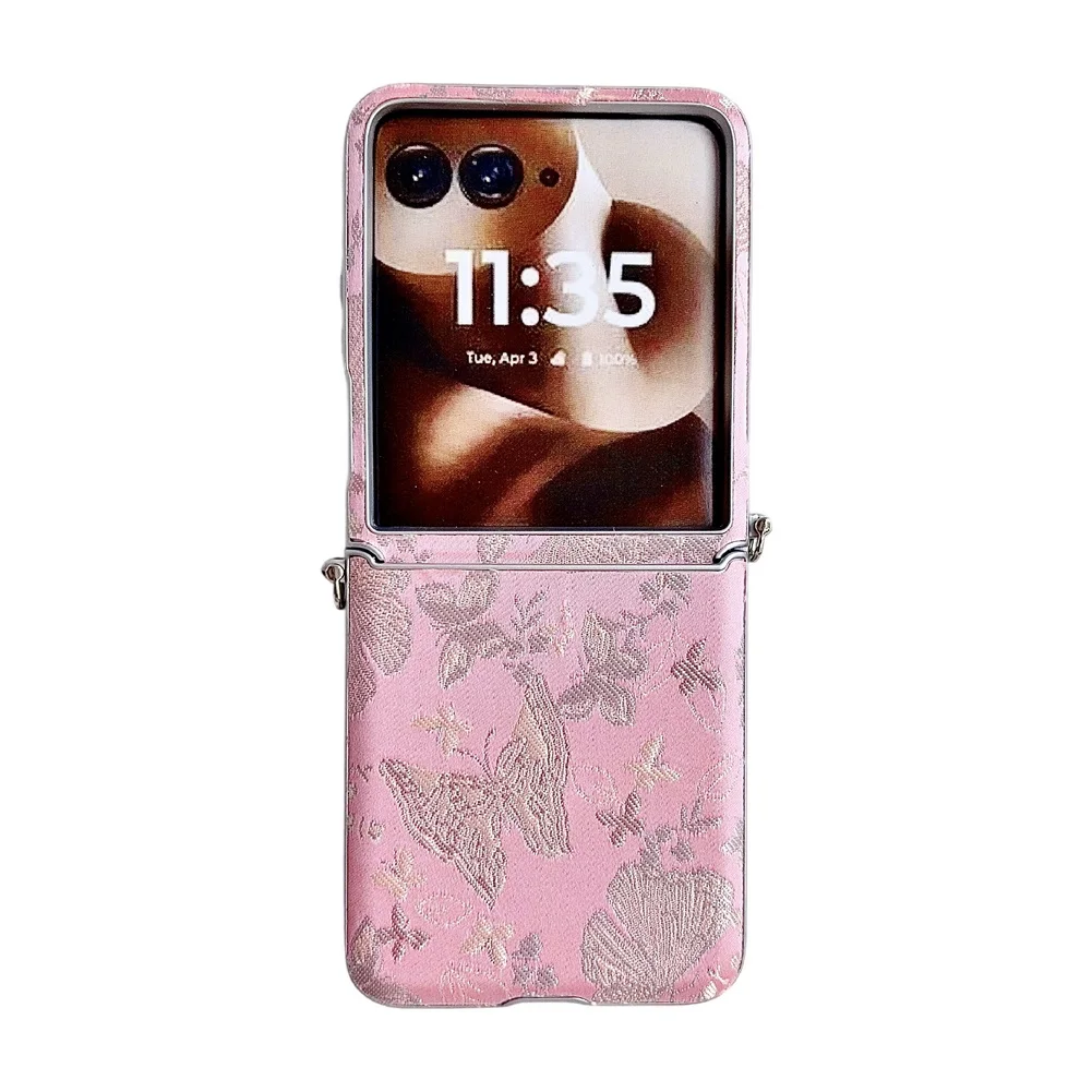 Elegant Embroidered Butterfly Phone Case with Silver-Edged Side Buckle