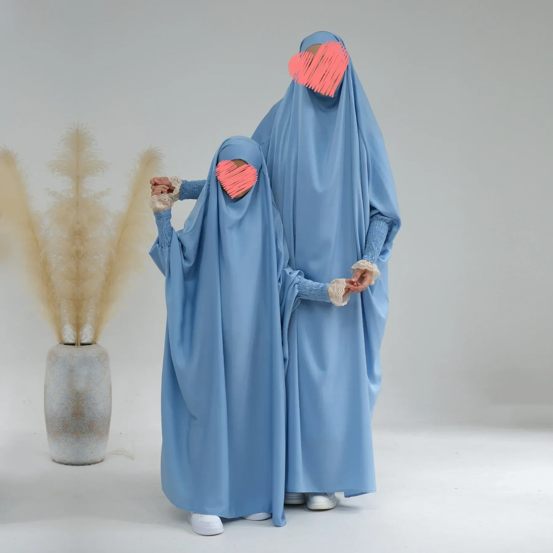 One Piece Jilbab Hooded Abaya for Kids Girls Satin Ramadan Eid Muslim Children Prayer Hijab Dress Dubai Turkish Islamic Clothes