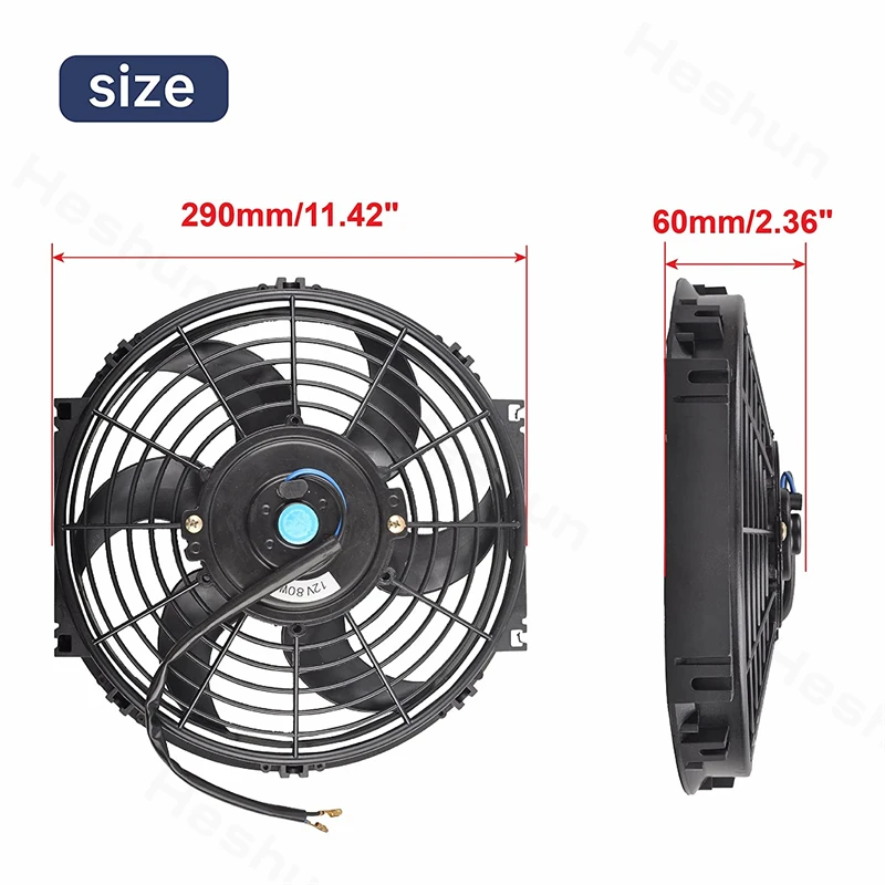 Ventilador delgado universal de 10 pulgadas, radiador eléctrico de 12 V, 80  W, ventilador de enfriamiento de alto rendimiento con interruptor de