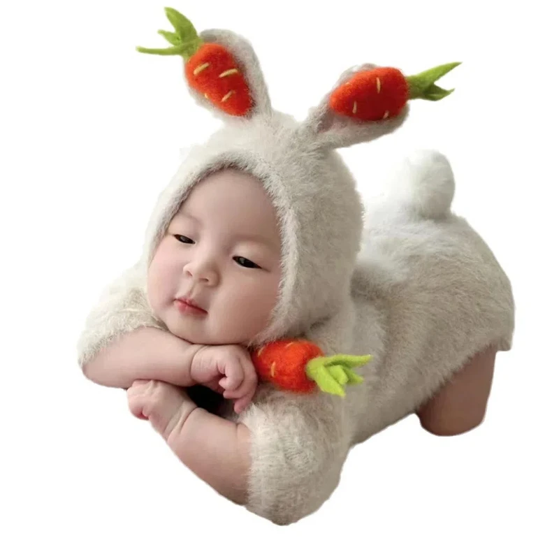 Newborn Cute Little Rabbit Set Newborn Photography Props Baby Girl Boy Solid Color Rabbit Set Photography Props Aceessries