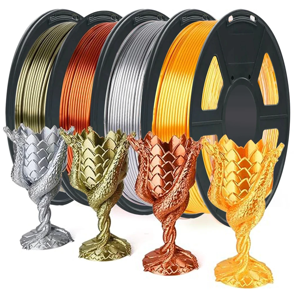 PLA 1.75mm 실크 3D 프린터 필라멘트 - 샤이니 골드/블랙/실버, 1kg/500g/250g