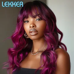 Lekker Wear to go Ombre Pink Purple Body Wave Human Hair Wig With Bangs For Women Brazilian Remy Hair 22