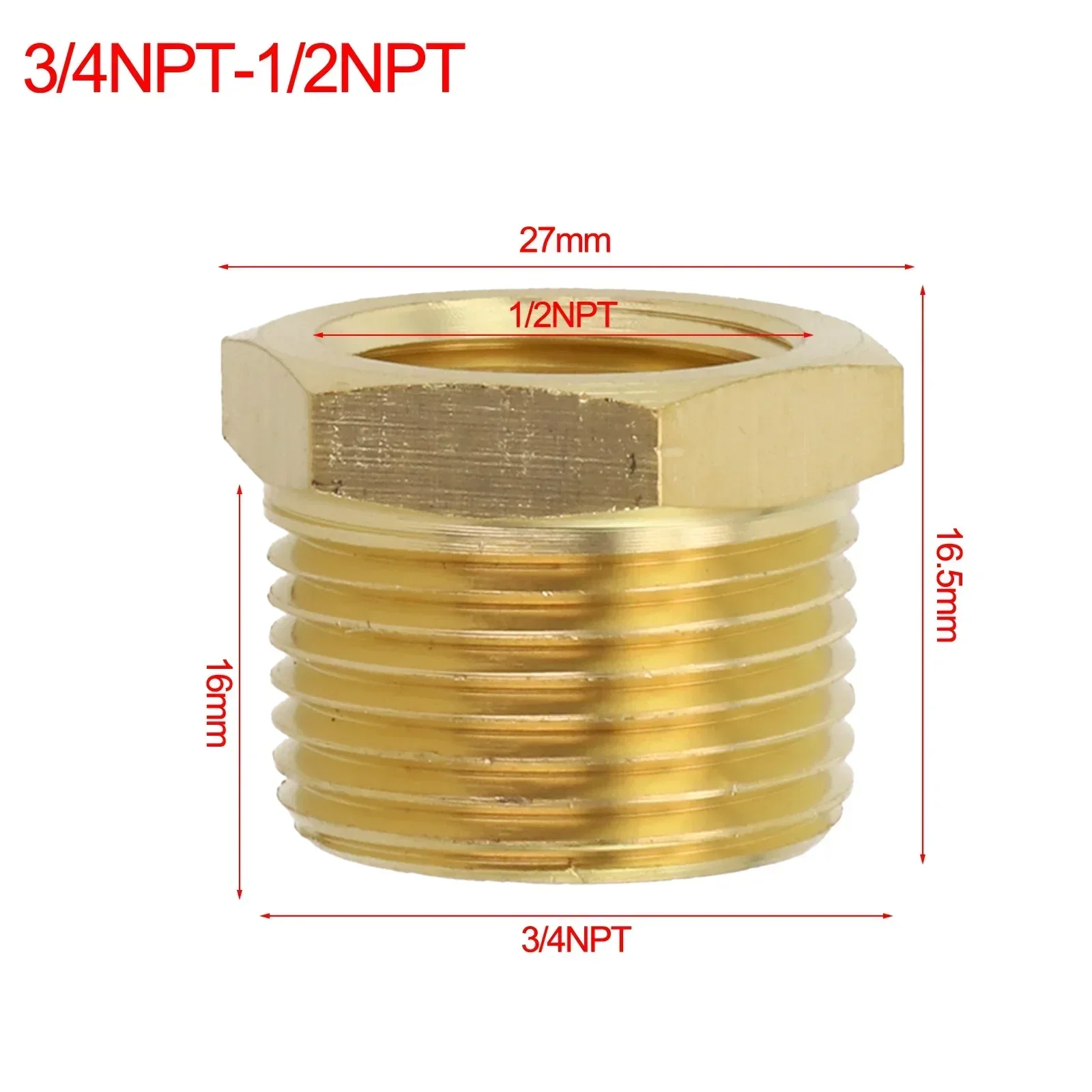 Solid Brass Hex Adapter Fitting Reducer - 1/8" Male NPT To 1/4" Male NPT, For Air, Fuel, Water Lines
