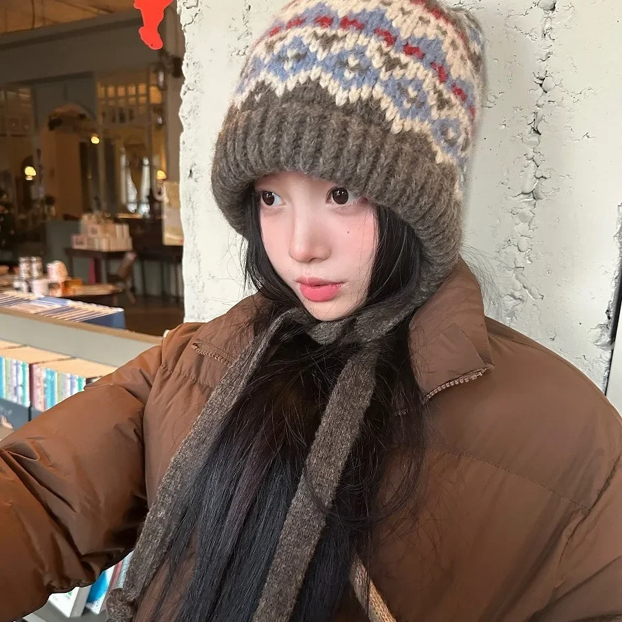 2in1 New Design Drawstring Bag-Hat Hand-crocheted Warm Crossbody Bag Hat Outdoor Wallet Purse Knitted Pullover Beanie Hat Girls 5