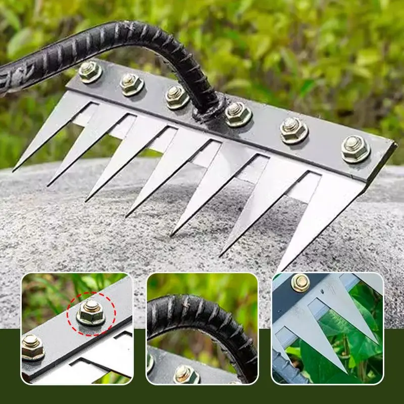 5/6/7/8 Teeth Carbon Steel Garden Weeding Rake Agricultural Nail Harrow Metal Harrow Farm Garden Weeding Tool 5