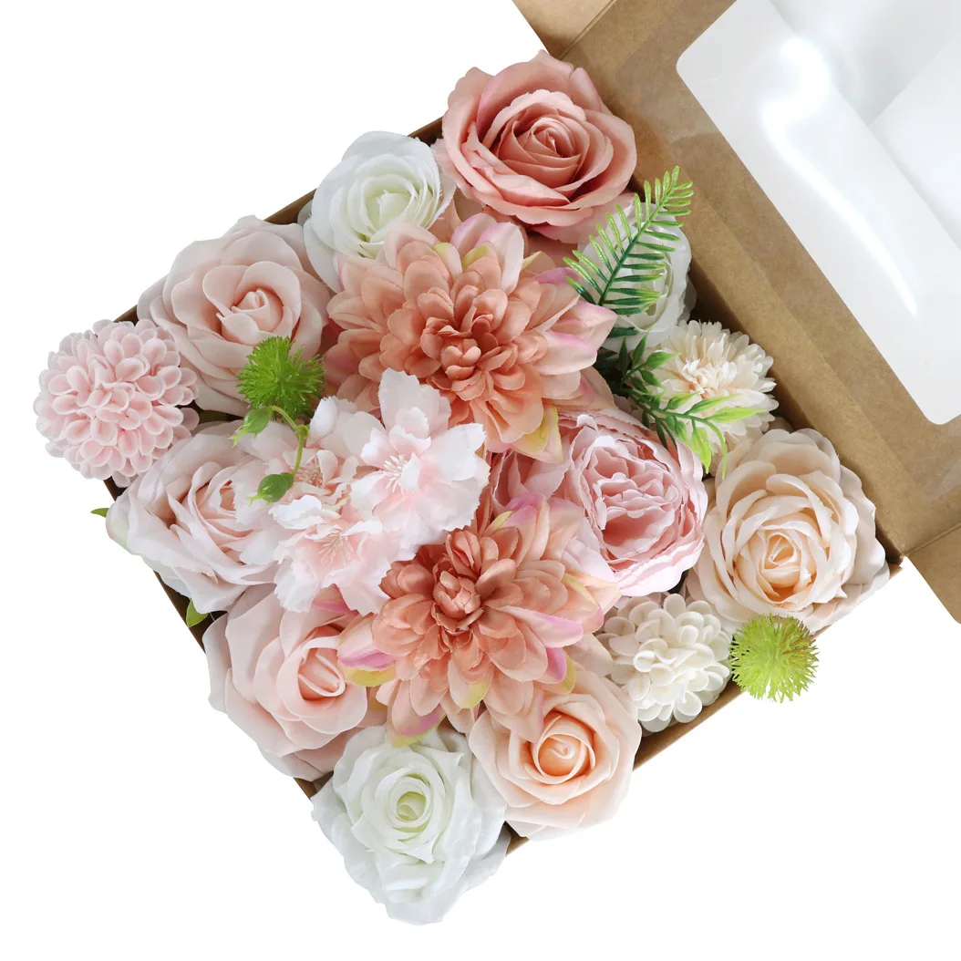 Yannew Rosa Blau Künstliche Blumen Combo Box Set für DIY Blumenarrangement Hochzeitsstrauß Party Tischdekoration Dekoration – Detail 9