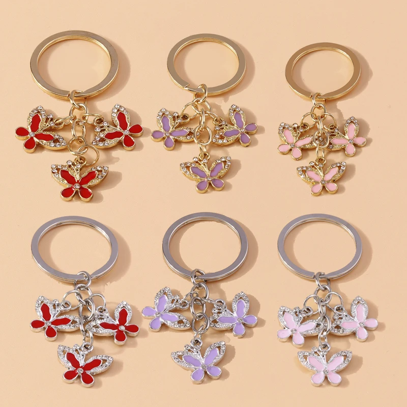 

Cute Enamel Rhinestone Butterfly Keychain Charms Keyring Pendant for Women Girls Handbag Acessories DIY Jewelry Gifts