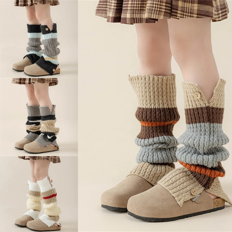 N80C Knitted Leg Cover Autumn Winter Socks Leg Warmer Stockings for Girls 3-12 Year