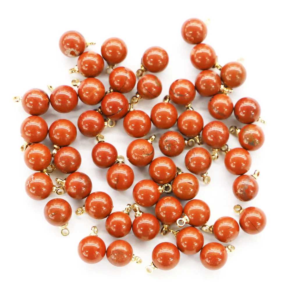 8MM Natural Stone Multicolor Ball Shape Gold Necklace Pendant Charms Diy Fashion Jewelry Earring Bracelet Making 24Pcs Wholesale