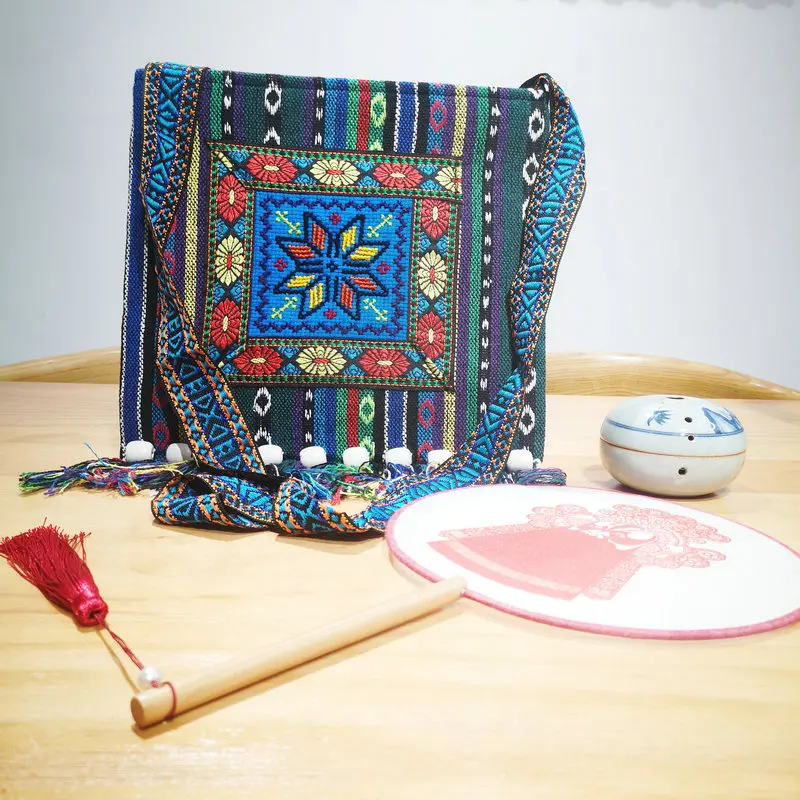 Chinese National Style Cross Embroidered Craft Tassel Bag Oriental Aesthetics Stitchwork Bags OOTD Clothing Matching Accessories