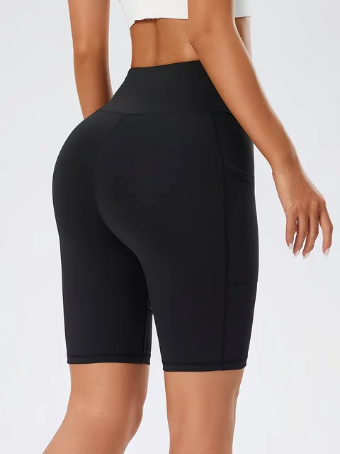 Shorts de sport taille haute d'été avec poches latérales, pantalons capri de course et de yoga, pantalons de sport et de fitness tendance, leggings élastiques