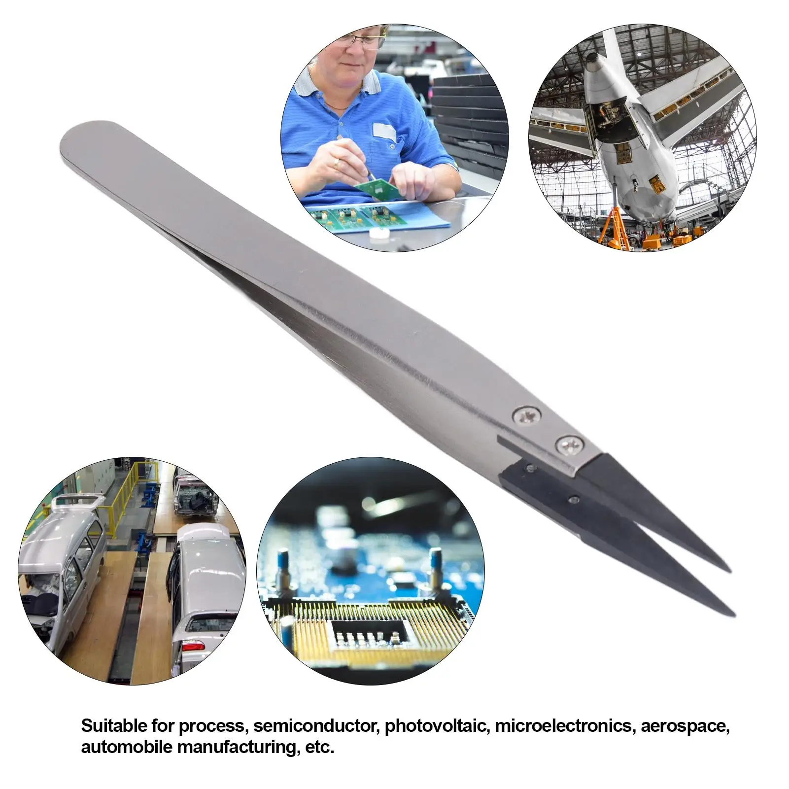 Precision Carbon Tweezers-Pointed Anti-Static Plastic Tweezers for Semiconductor Use