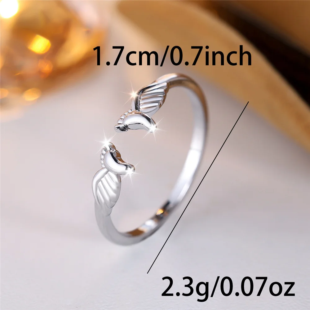Cute Female White Stone Angel Wing Footprint Ring Silver Color Wedding Jewelry For Women
