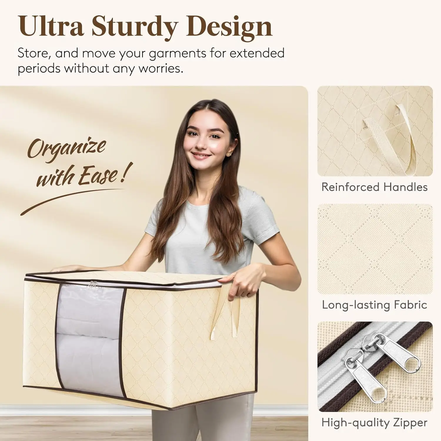 Clothes Storage, Foldable Thick Fabric Blanket Storage Bags, Storage Containers for Organizing Bedroom, Closet, Comforter 3