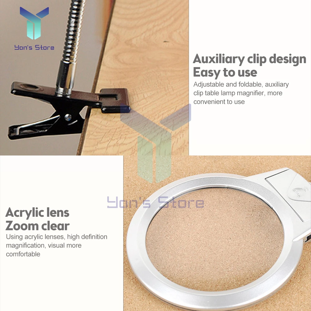 Lamp Magnifier LED Magnifying Light Desk Table Clamp 2.25X 107MM 5X 22MM  Loupe