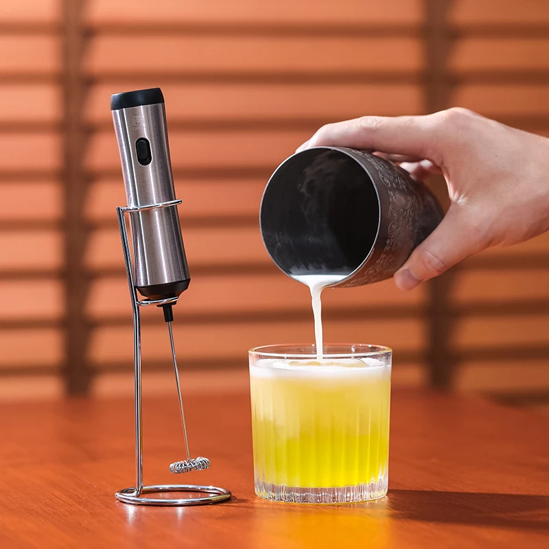 Handheld Battery Operated Electric Foam Maker Drink Mixer with Stainless Steel Whisk and Stand for Cappuccino Bulletproof Coffee