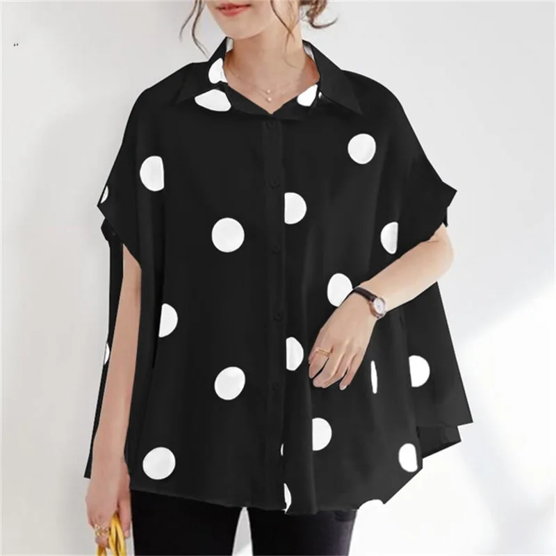 

Summer new plus size casual ladies' shirt 9XL 8XL 7XL fashion quality lapel stitching printed bat sleeve loose shirt