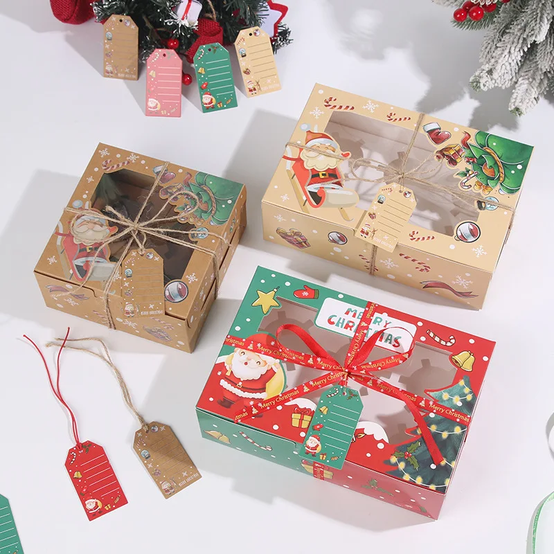 

5Pcs Christmas Cookie Box with Window Candy Chocolate Biscuit Packaging Boxes Xmas Gift Wrapping New Year Navidad Party Supplies