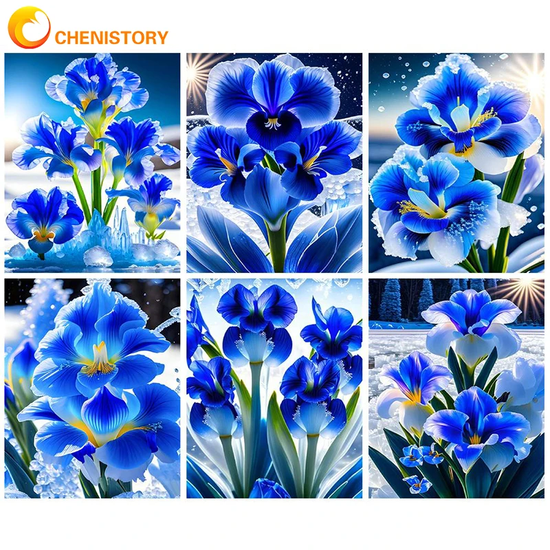 

CHENISTORY 60x75cm Paint By Numbers Kits Blue Flowers DIY Painting By Numbers On Canvas Digital Hand Painting Room Decor