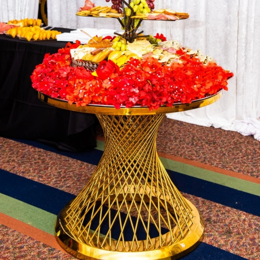 

Black color tempered cover golden stainless steel frame round table Wedding for Hotel Banquet Party Outdoor Wedding Table 308