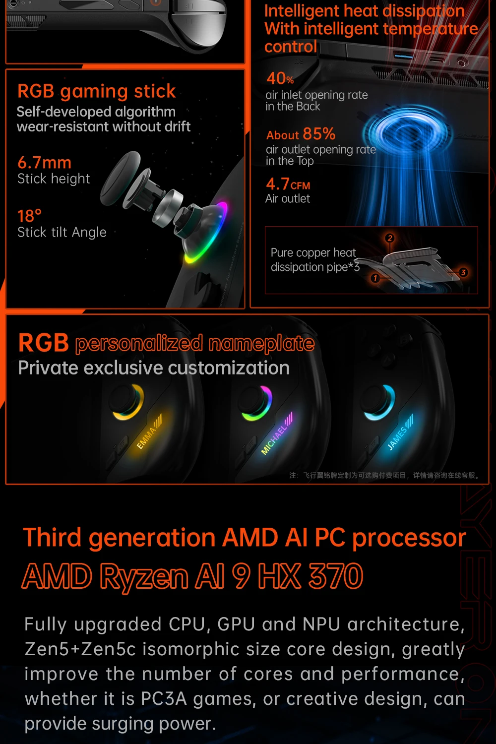 OneXPlayer OneXFly F1 Pro AMD AI 9 HX 365 370 OLED 144Hz Screen Gaming Handheld Console 3A Gamepad 7” PC Game Computer Laptop 5