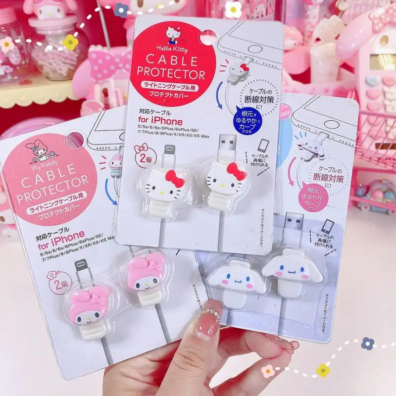 

Sanrios Kawaii Hello Kitty Data Cable Protective Case Cinnamoroll Anti-Breaking Cartoon Melody Mobile Phone Charger Winding Rope