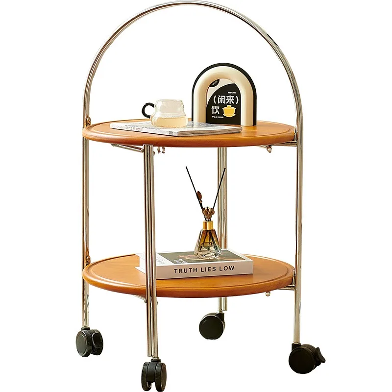 Vintage Solid Wood Sofa Side Table Trolley Living Room Small Household Coffee Table Nordic Mobile Folding Cart Bedside 카트손수레