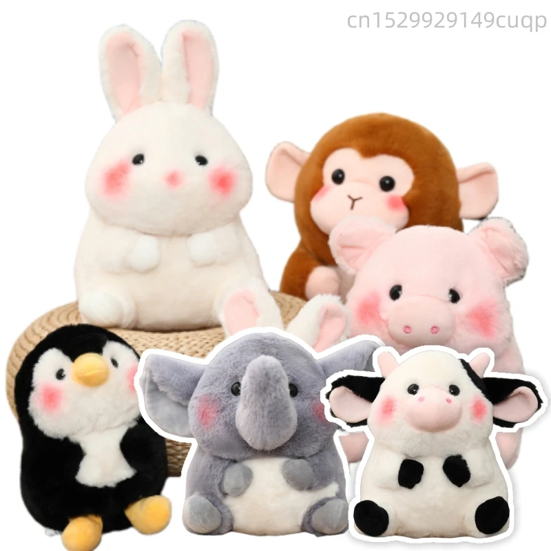 

Kawaii Animal Series Round Plush Doll Pillow Rabbit Elephant Cow Penguin Monkey Pig Cute Soft Plush Toy Gift For Boys And Girls