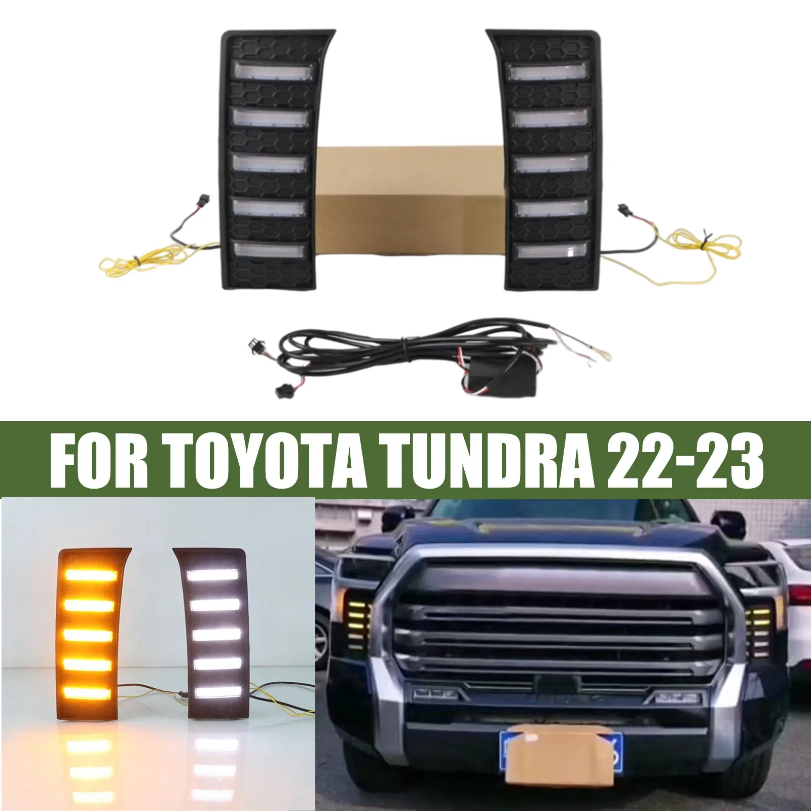 

1 Pair LED Daytime Running Light for Toyota Tundra 22-23 Signal Daytime Running Fog Lights Water Lamp Car Accessories